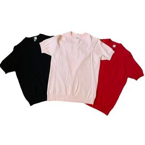 Vtg Designer Originals Lot Of 3 Womens Knit Black Red Pink Shirt Size S Zip Back